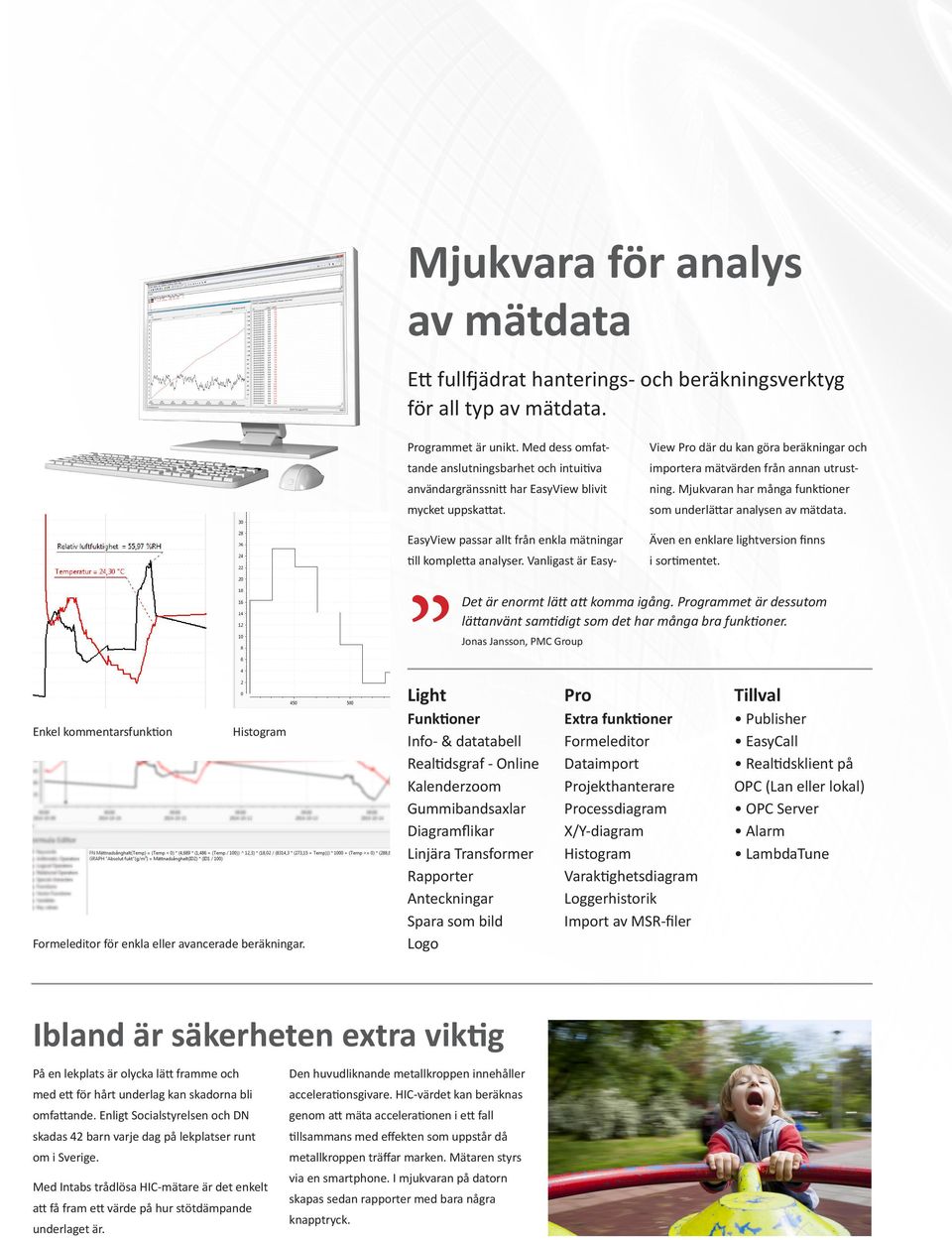 Mjukvaran har många funktioner mycket uppskattat. som underlättar analysen av mätdata. EasyView passar allt från enkla mätningar Även en enklare lightversion finns till kompletta analyser.