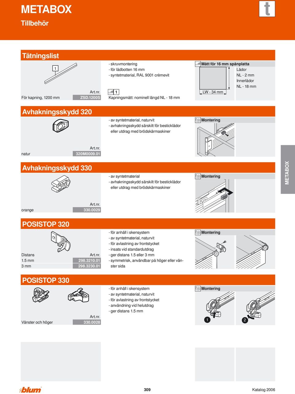 0 vhakningsskydd 0 - av syntetmaterial - avhakningsskydd särskilt för besticklådor eller utdrag med brödskärmaskiner orange 0.009 POSISTOP 0 Distans.5 mm mm 98.0.0 98.0.0 - för anhåll i skensystem - av syntetmaterial, naturvit - för avlastning av frontstycket - insats vid standardutdrag - ger distans.