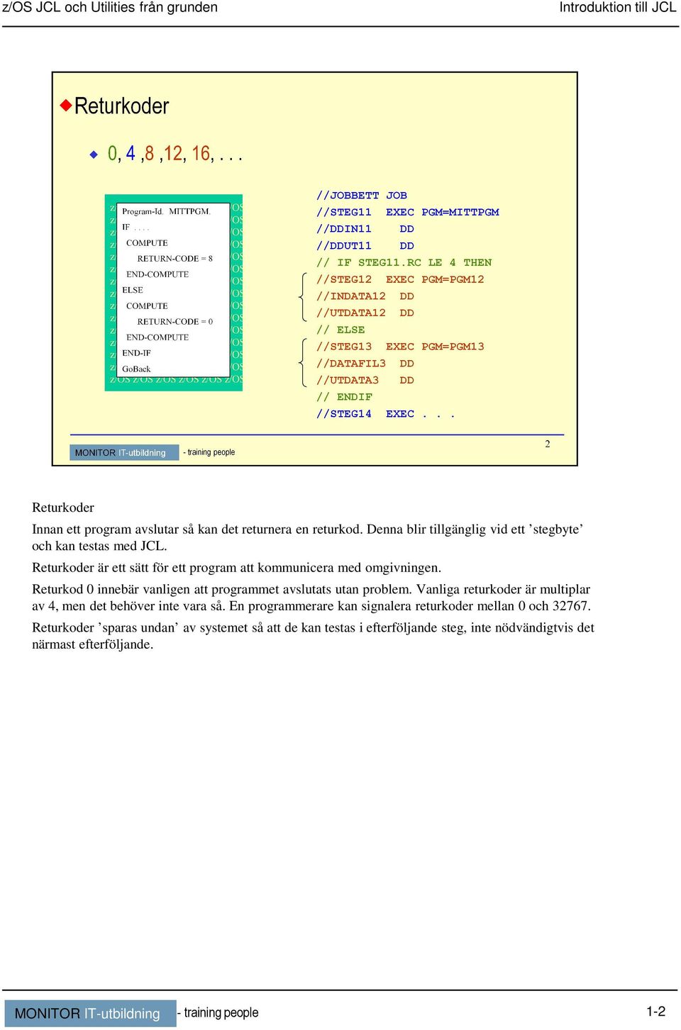 Returkod 0 innebär vanligen att programmet avslutats utan problem. Vanliga returkoder är multiplar av 4, men det behöver inte vara så.