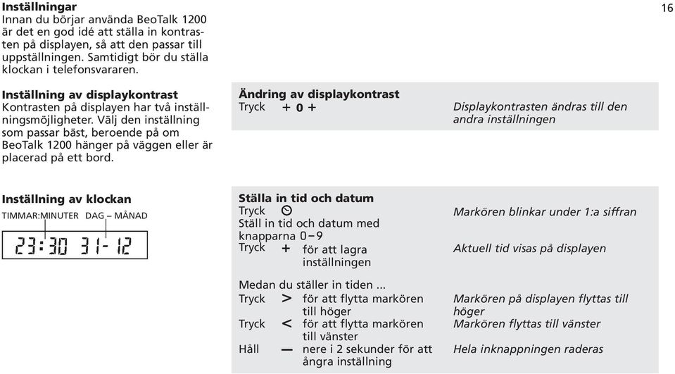 Välj den inställning som passar bäst, beroende på om BeoTalk 1200 hänger på väggen eller är placerad på ett bord.