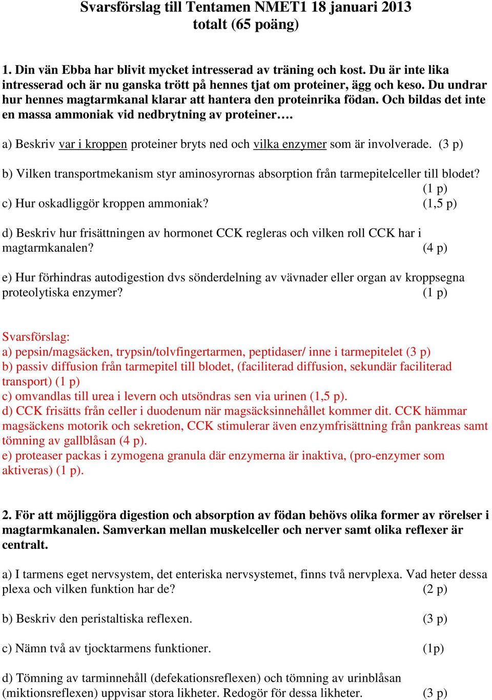 Och bildas det inte en massa ammoniak vid nedbrytning av proteiner. a) Beskriv var i kroppen proteiner bryts ned och vilka enzymer som är involverade.