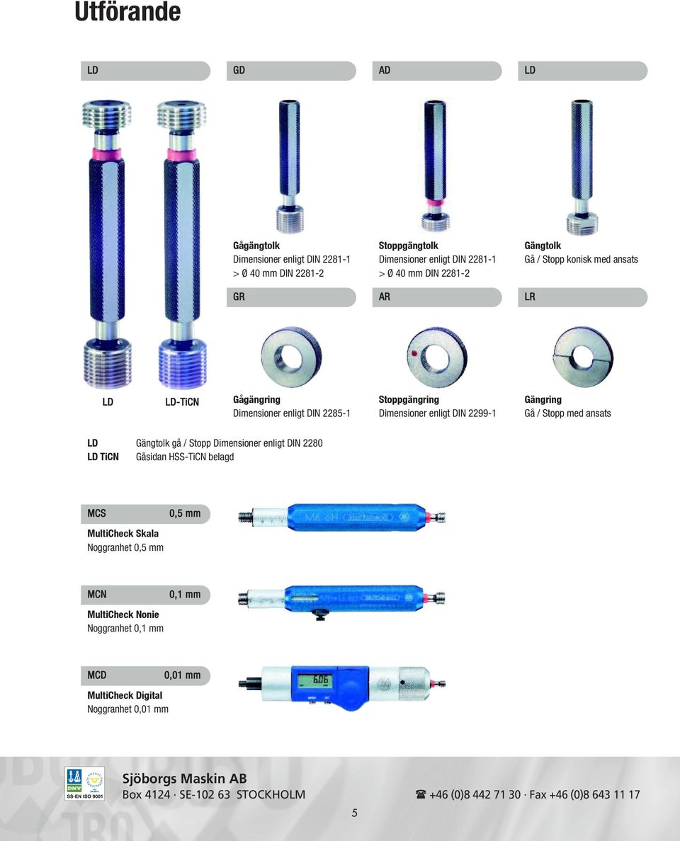 Dimensioner enligt DIN 2299-1 Gängring Gå / Stopp me ansats LD Gängtolk gå / Stopp Dimensioner enligt DIN 2280 LD TiCN Gåsian HSS-TiCN