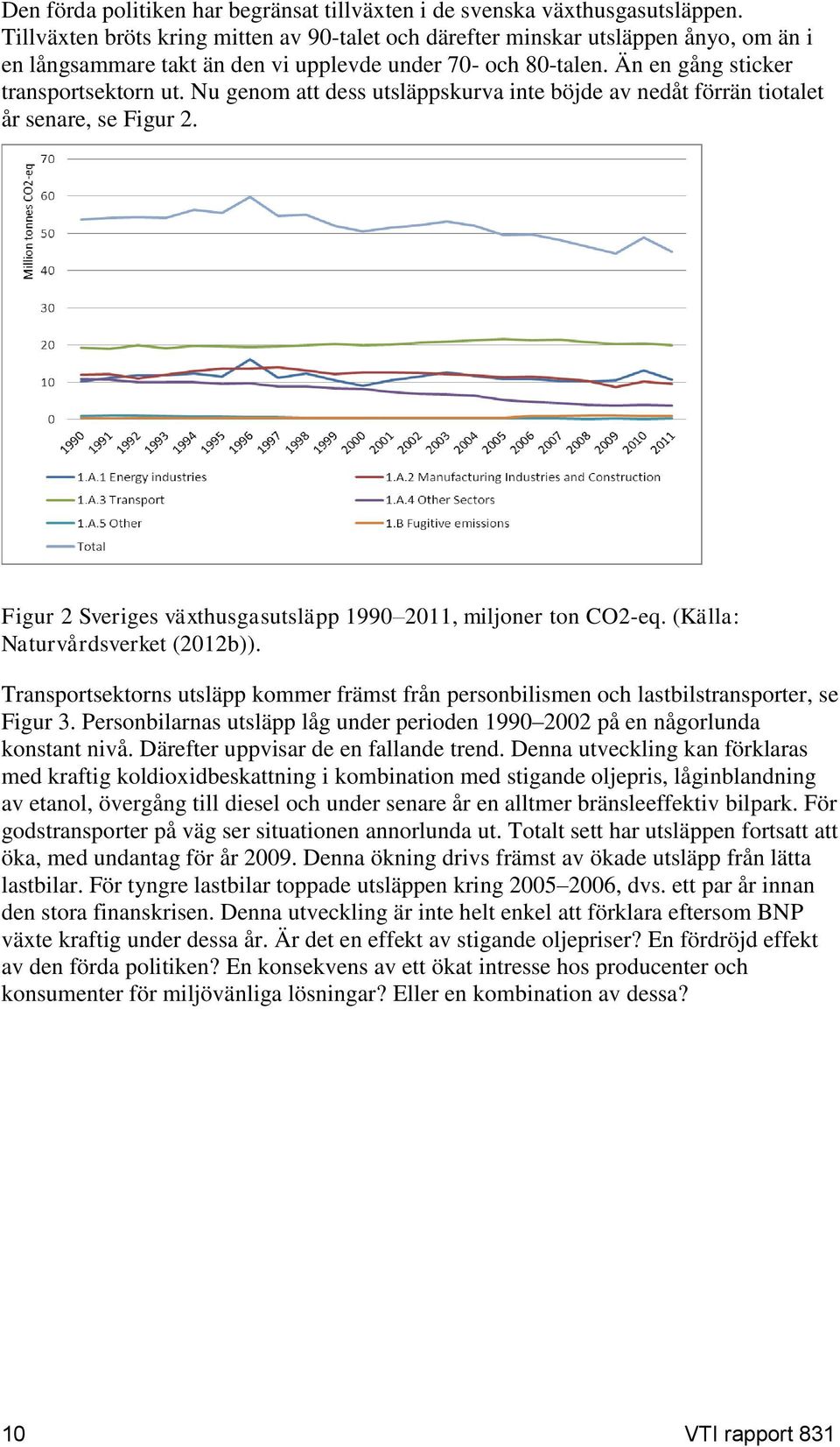 Nu genom att dess utsläppskurva inte böjde av nedåt förrän tiotalet år senare, se Figur 2. Figur 2 Sveriges växthusgasutsläpp 1990 2011, miljoner ton CO2-eq. (Källa: Naturvårdsverket (2012b)).