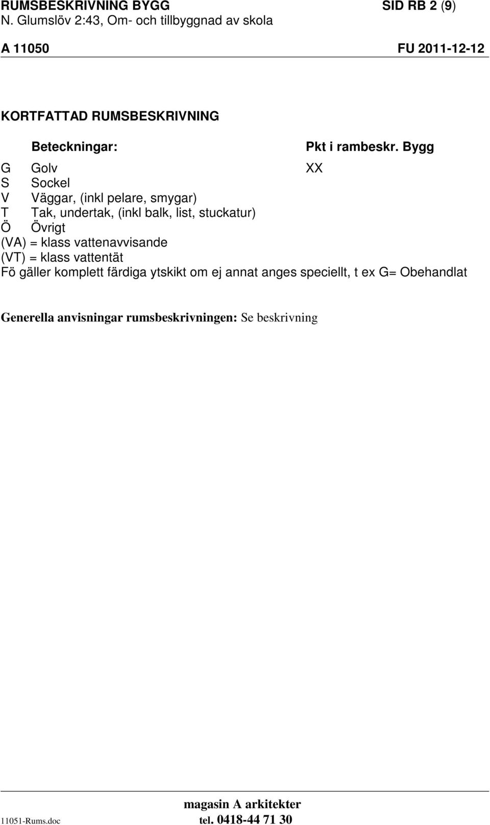 stuckatur) vrigt (VA) = klass vattenavvisande (V) = klass vattentät Fö gäller komplett