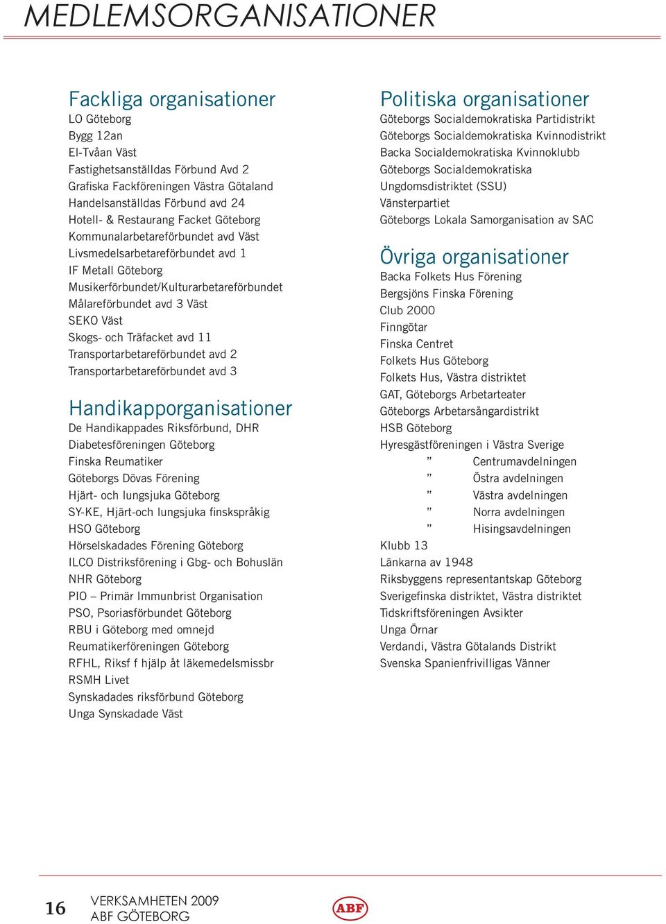 och Träfacket avd 11 Transportarbetareförbundet avd 2 Transportarbetareförbundet avd 3 Handikapporganisationer De Handikappades Riksförbund, DHR Diabetesföreningen Göteborg Finska Reumatiker