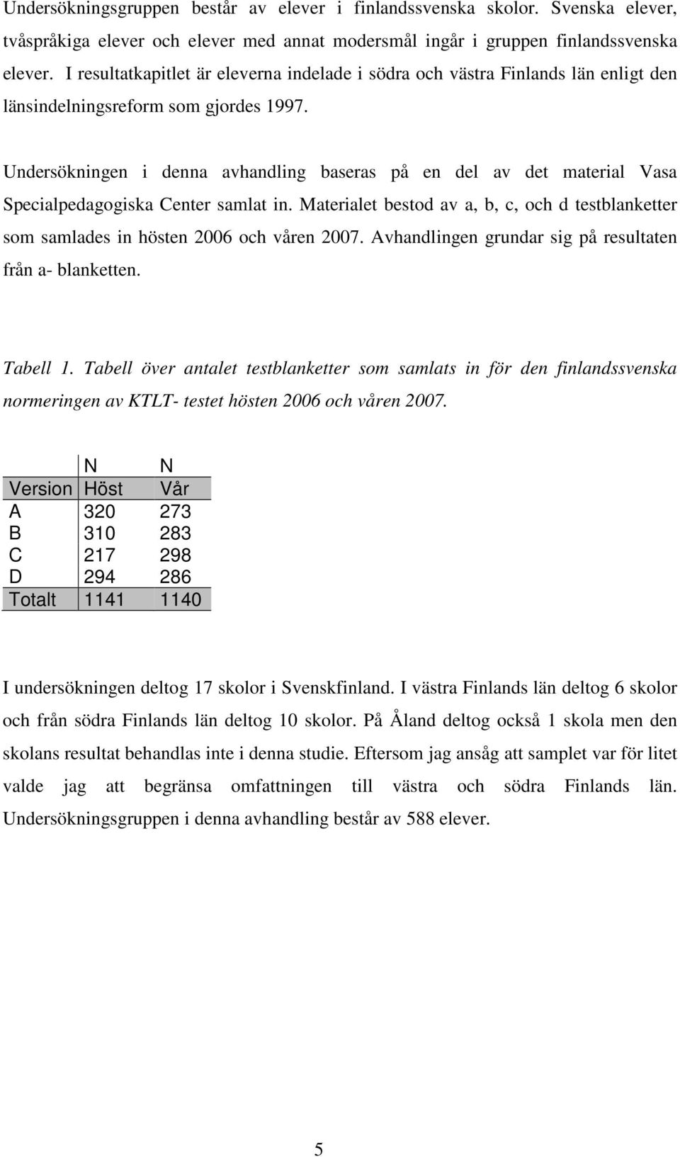 Undersökningen i denna avhandling baseras på en del av det material Vasa Specialpedagogiska Center samlat in.