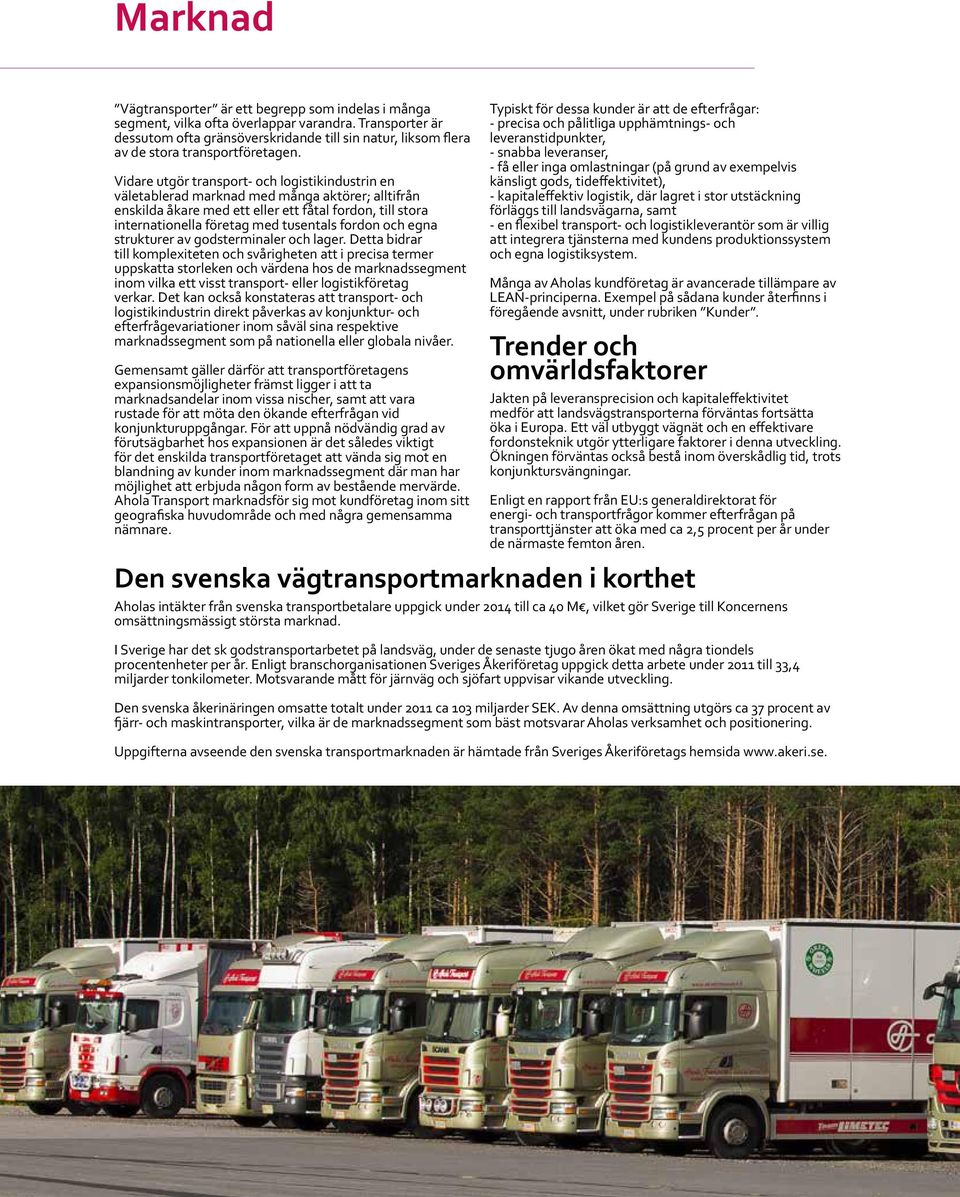 Vidare utgör transport- och logistikindustrin en väletablerad marknad med många aktörer; alltifrån enskilda åkare med ett eller ett fåtal fordon, till stora internationella företag med tusentals