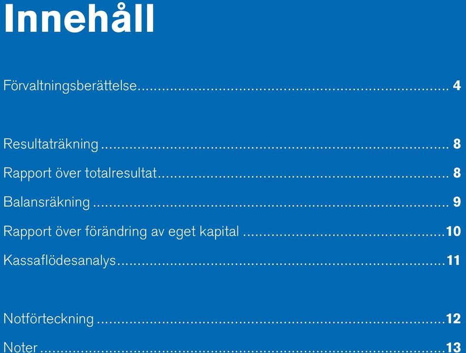 .. 9 Rapport över förändring av eget kapital.