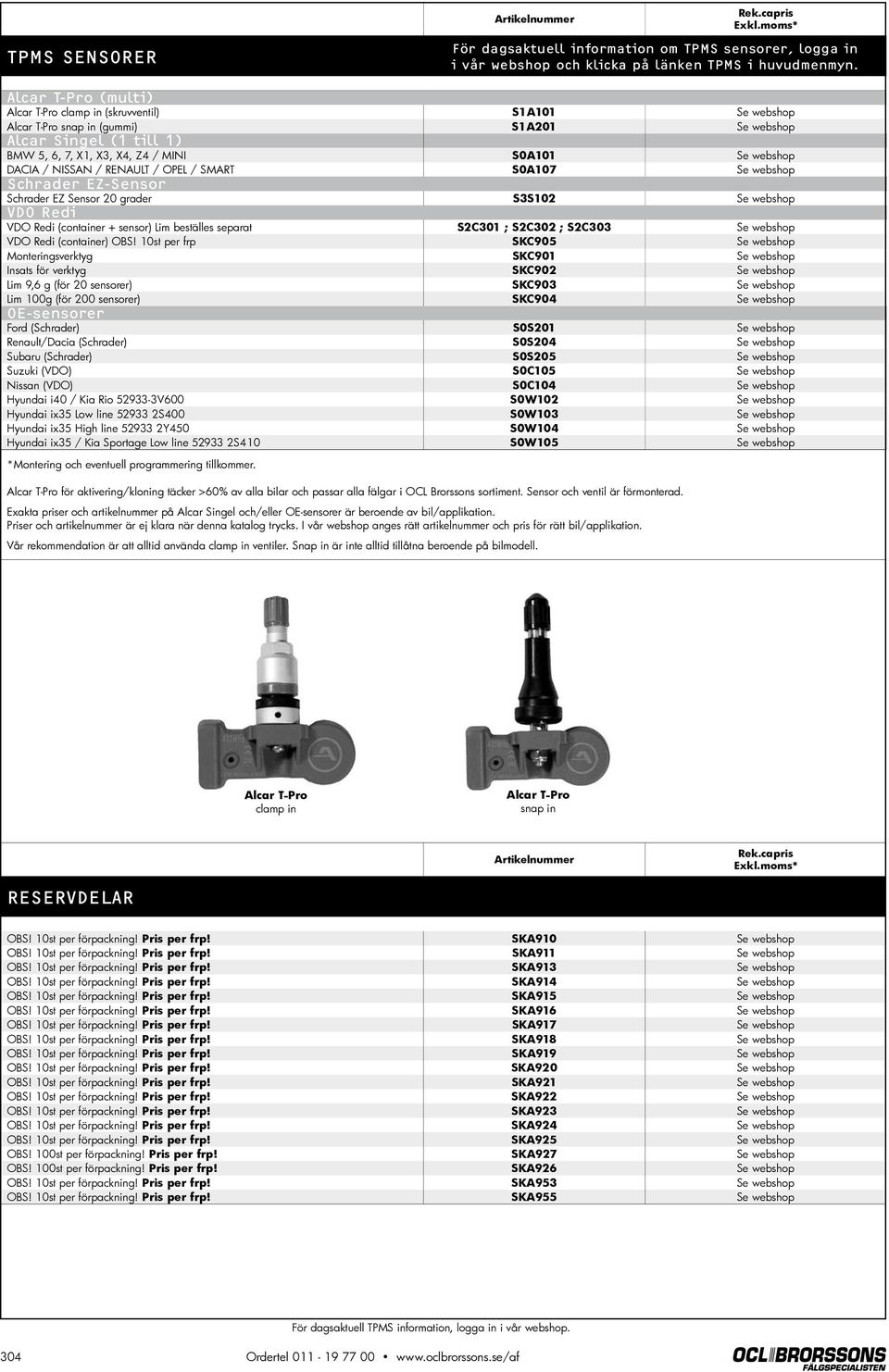 DACIA / NISSAN / RENAULT / OPEL / SMART S0A107 Se webshop Schrader EZ-Sensor Schrader EZ Sensor 20 grader S3S102 Se webshop VDO Redi VDO Redi (container + sensor) Lim beställes separat S2C301 ;