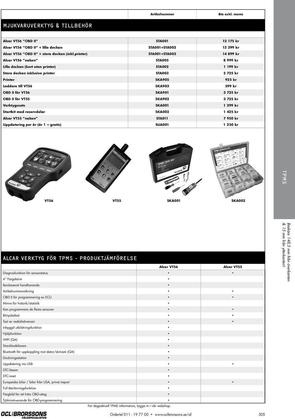 VT56 SKA903 599 kr OBD II för VT56 SKA901 3 725 kr OBD II för VT55 SKA902 3 725 kr Verktygssats SKA001 1 299 kr Startkit med reservdelar SKA002 1 425 kr Alcar VT55 naken STA011 7 950 kr Uppdatering