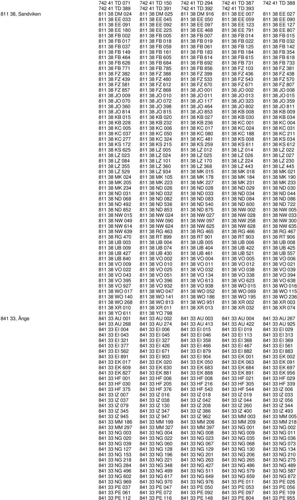 38 EE 791 811 38 EE 807 811 38 FB 002 811 38 FB 005 811 38 FB 007 811 38 FB 014 811 38 FB 015 811 38 FB 017 811 38 FB 018 811 38 FB 019 811 38 FB 022 811 38 FB 032 811 38 FB 037 811 38 FB 059 811 38