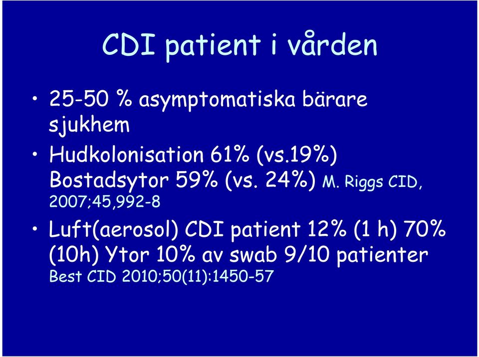 Riggs CID, 2007;45,992-8 Luft(aerosol) CDI patient 12% (1 h)