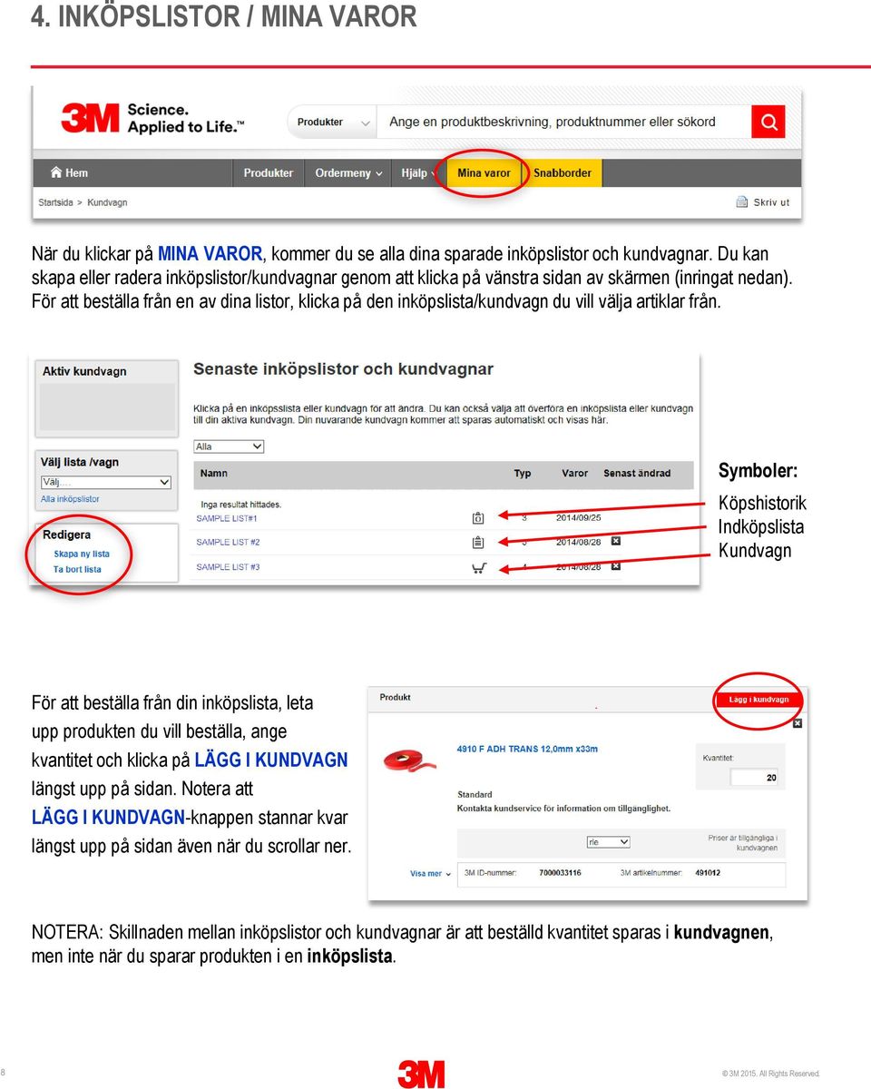 För att beställa från en av dina listor, klicka på den inköpslista/kundvagn du vill välja artiklar från.