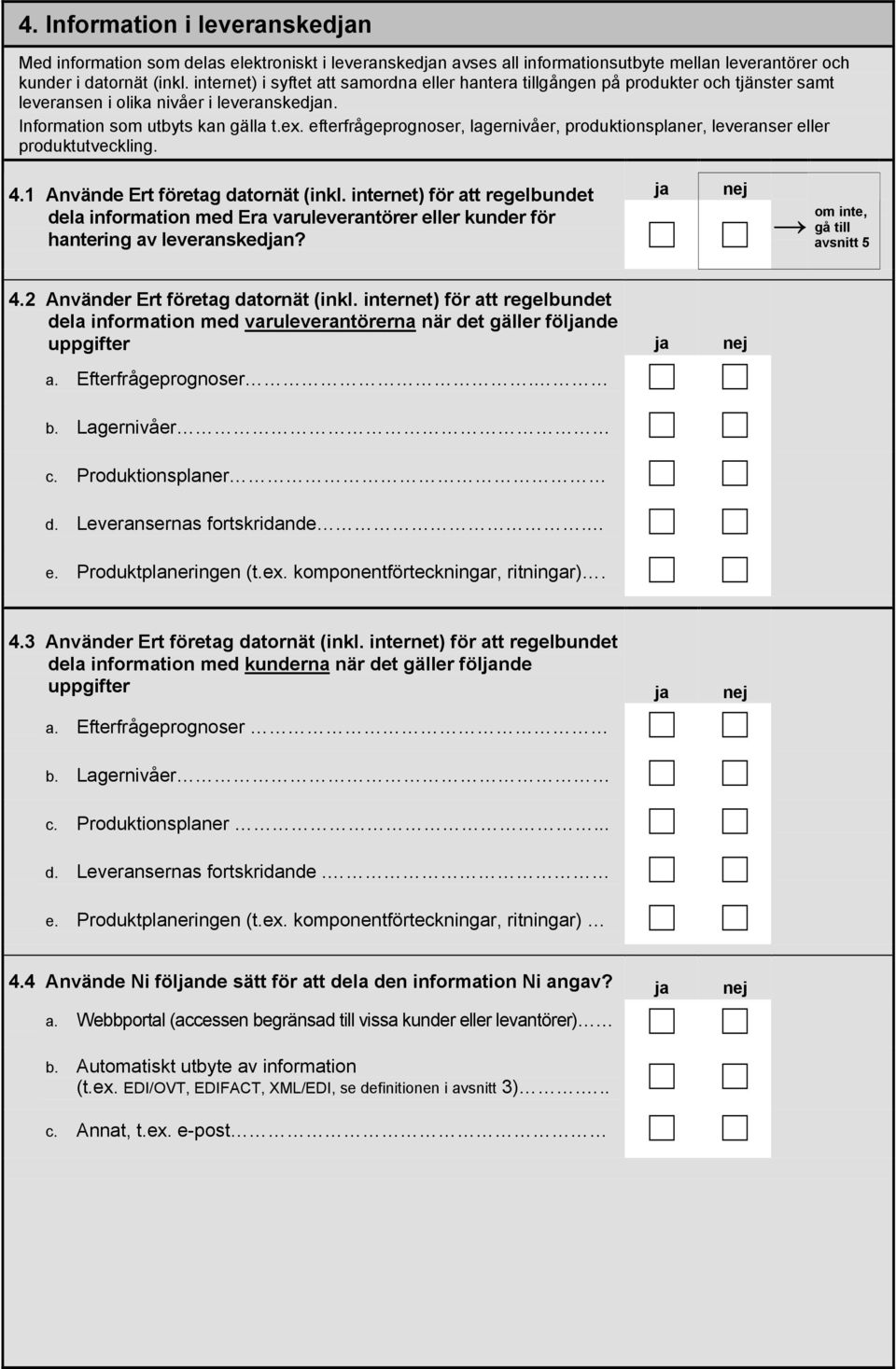 efterfrågeprognoser, lagernivåer, produktionsplaner, leveranser eller produktutveckling. 4.1 Använde Ert företag datornät (inkl.