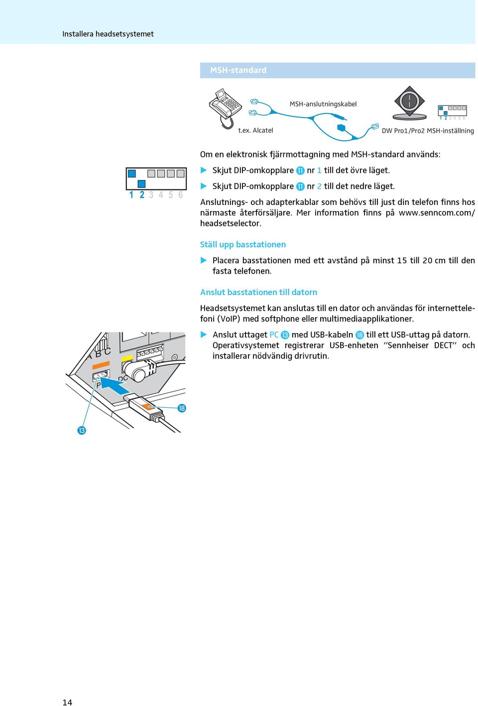 Anslutnings- och adapterkablar som behövs till just din telefon finns hos närmaste återförsäljare. Mer information finns på www.senncom.com/ headsetselector.