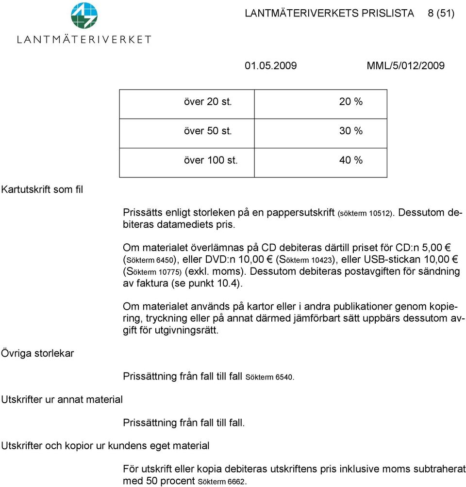 Dessutom debiteras postavgiften för sändning av faktura (se punkt 10.4).