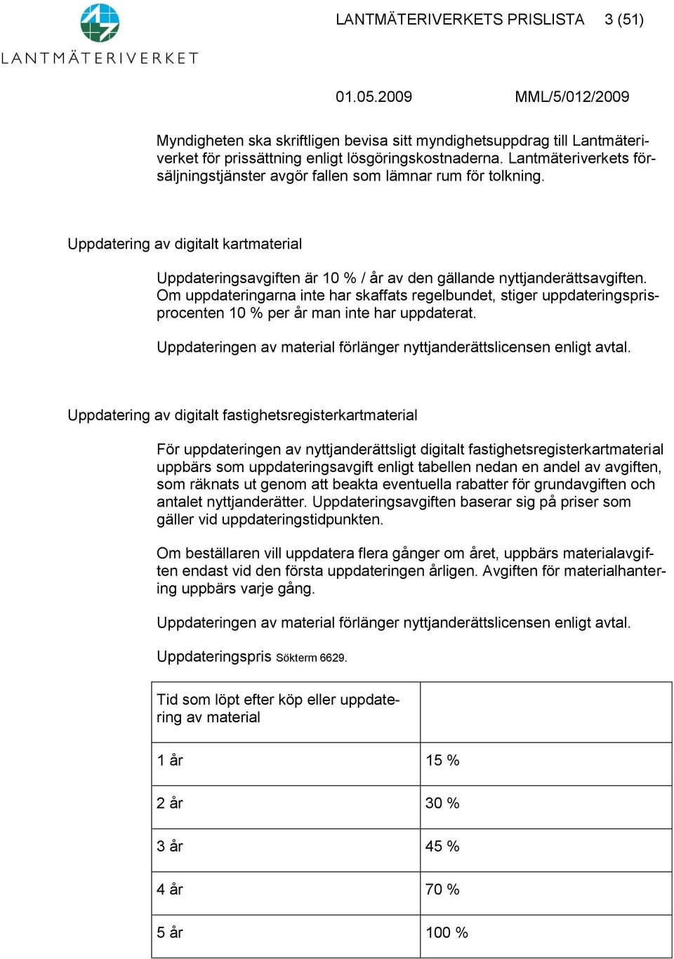 Om uppdateringarna inte har skaffats regelbundet, stiger uppdateringsprisprocenten 10 % per år man inte har uppdaterat. Uppdateringen av material förlänger nyttjanderättslicensen enligt avtal.