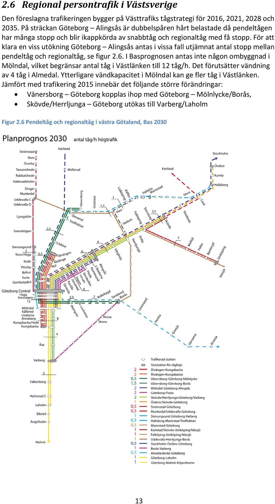 För att klara en viss utökning Göteborg Alingsås antas i vissa fall utjämnat antal stopp mellan pendeltåg och regionaltåg, se figur 2.6.