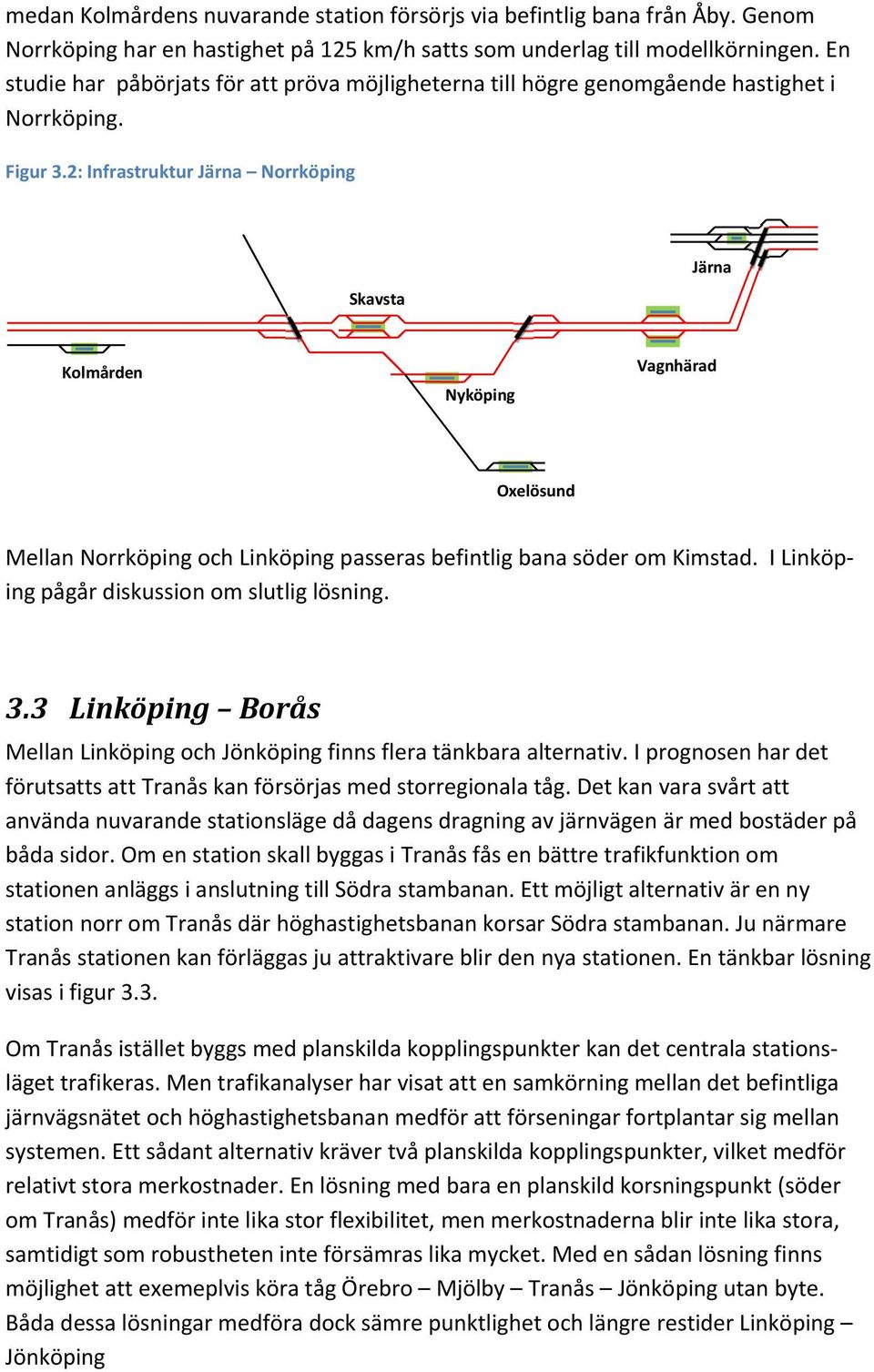 2: Infrastruktur Järna Norrköping Skavsta Järna Kolmården Nyköping Vagnhärad Oxelösund Mellan Norrköping och Linköping passeras befintlig bana söder om Kimstad.