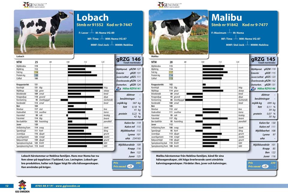 Lobach ger produktion, halter och ligger t för alla hälsoegenskaper. Kan användas på kvigor. nt t grzg 146 Mjölkprod. grzm Exteriör grze /celltal grzs Överlevande grzn Dotterfert.