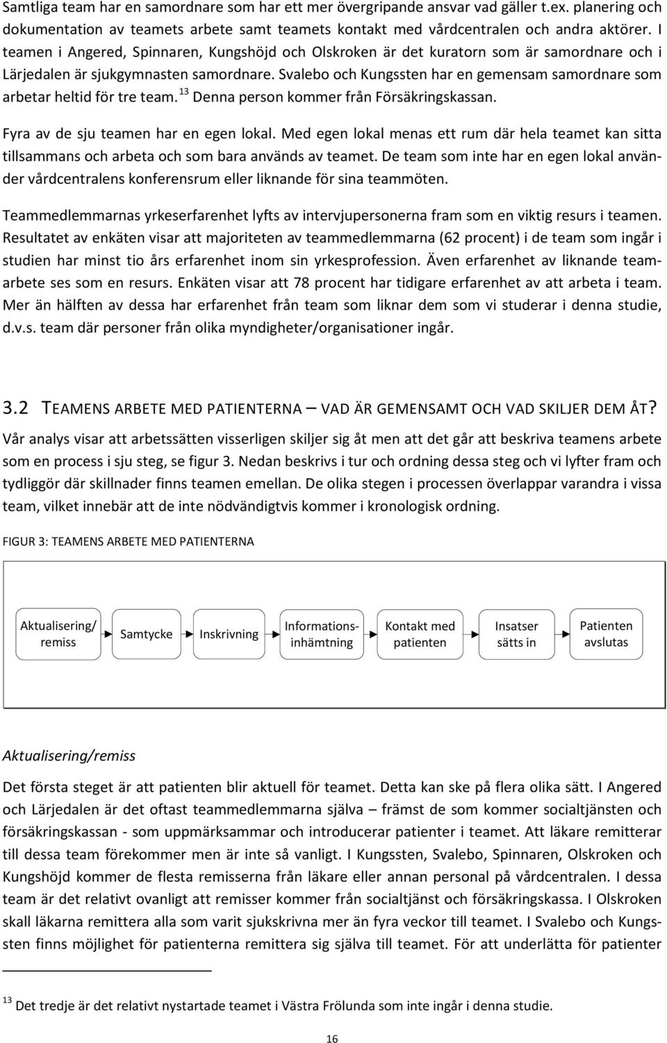 Svalebo och Kungssten har en gemensam samordnare som arbetar heltid för tre team. 13 Denna person kommer från Försäkringskassan. Fyra av de sju teamen har en egen lokal.