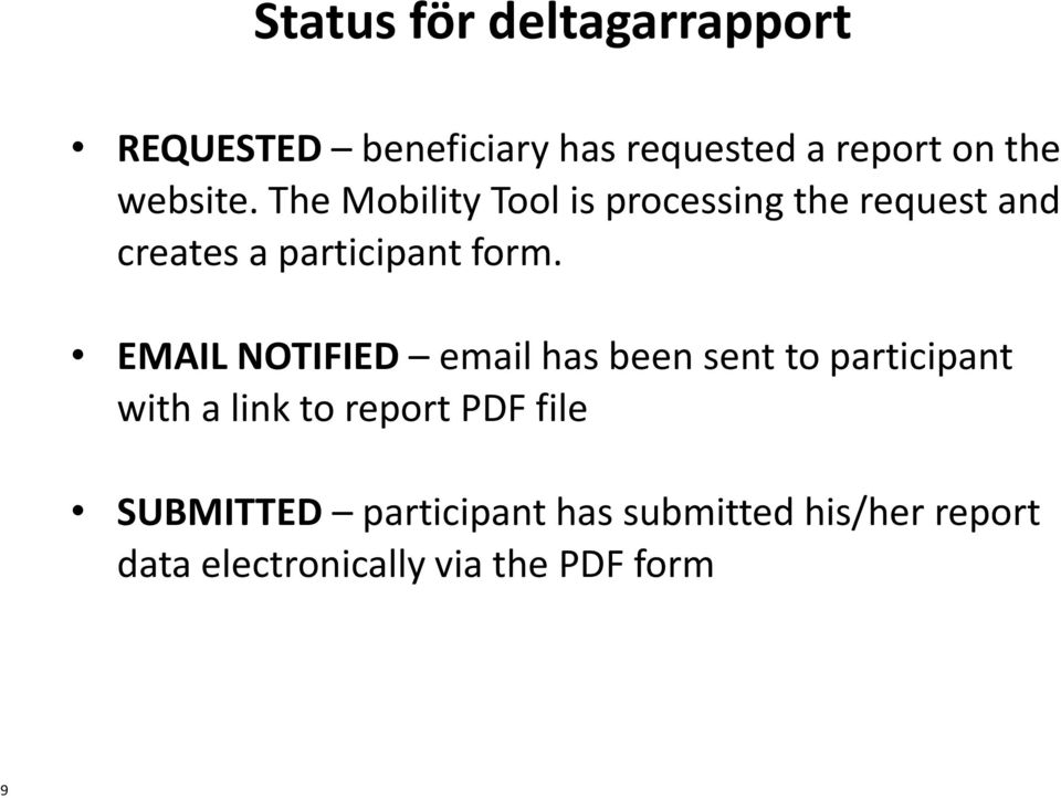 EMAIL NOTIFIED email has been sent to participant with a link to report PDF file