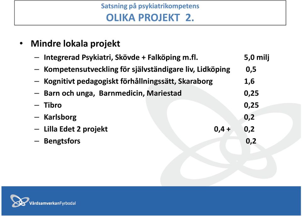 5,0 milj Kompetensutveckling för självständigare liv, Lidköping 0,5 Kognitivt