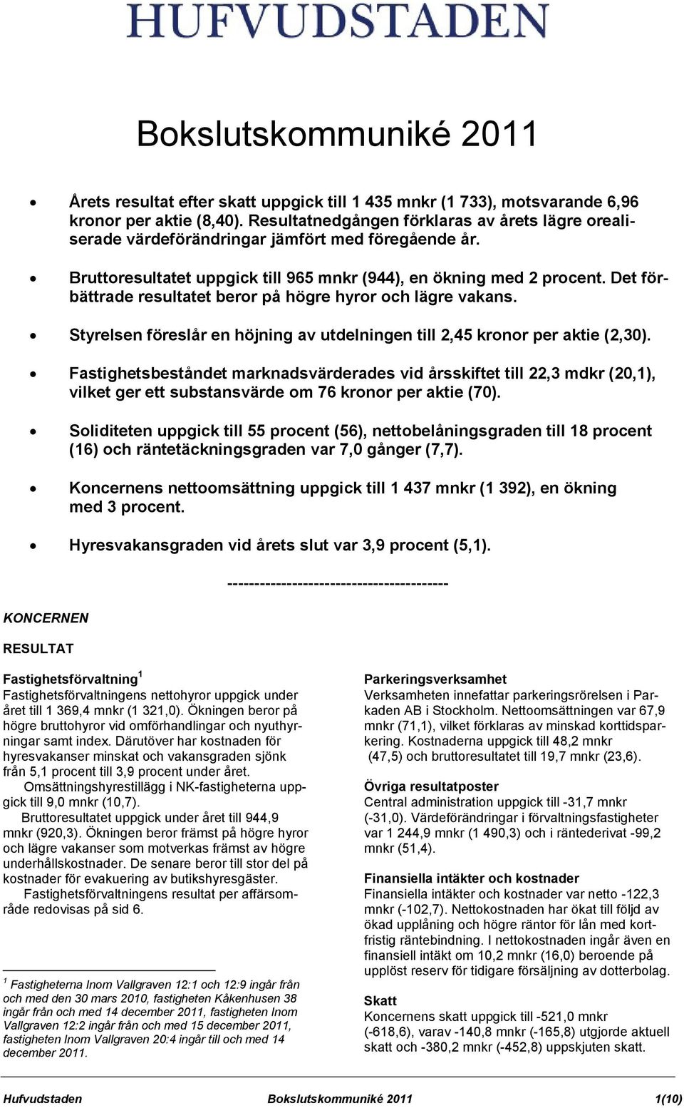 Det förbättrade resultatet beror på högre hyror och lägre vakans. Styrelsen föreslår en höjning av utdelningen till 2,45 kronor per aktie (2,30).