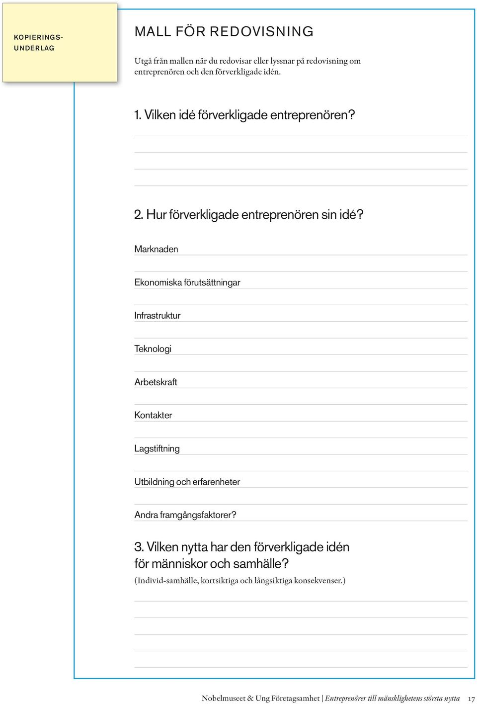 Marknaden Ekonomiska förutsättningar Infrastruktur Teknologi Arbetskraft Kontakter Lagstiftning Utbildning och erfarenheter Andra framgångsfaktorer? 3.