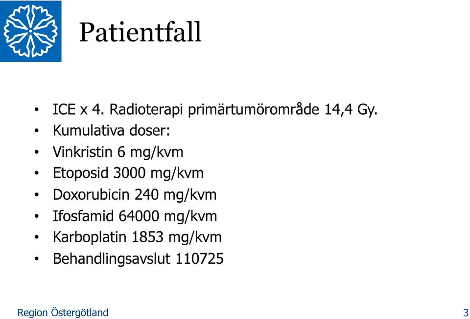 Kumulativa doser: Vinkristin 6 mg/kvm Etoposid 3000