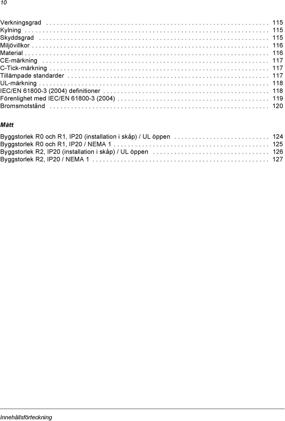 ............................................................. 117 Tillämpade standarder......................................................... 117 UL-märkning.
