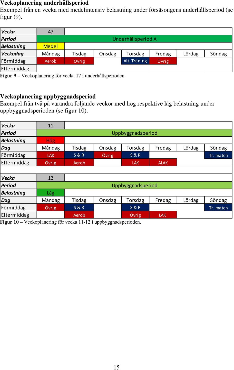 Träning Övrig Eftermiddag Figur 9 Veckoplanering för vecka 17 i underhållsperioden.