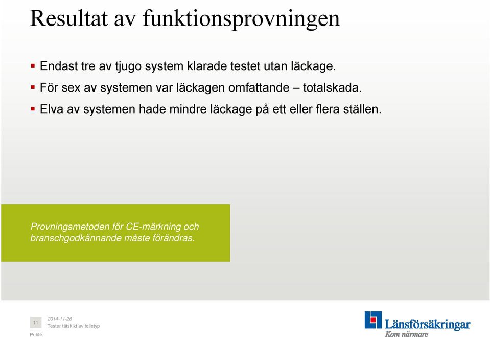 För sex av systemen var läckagen omfattande totalskada.