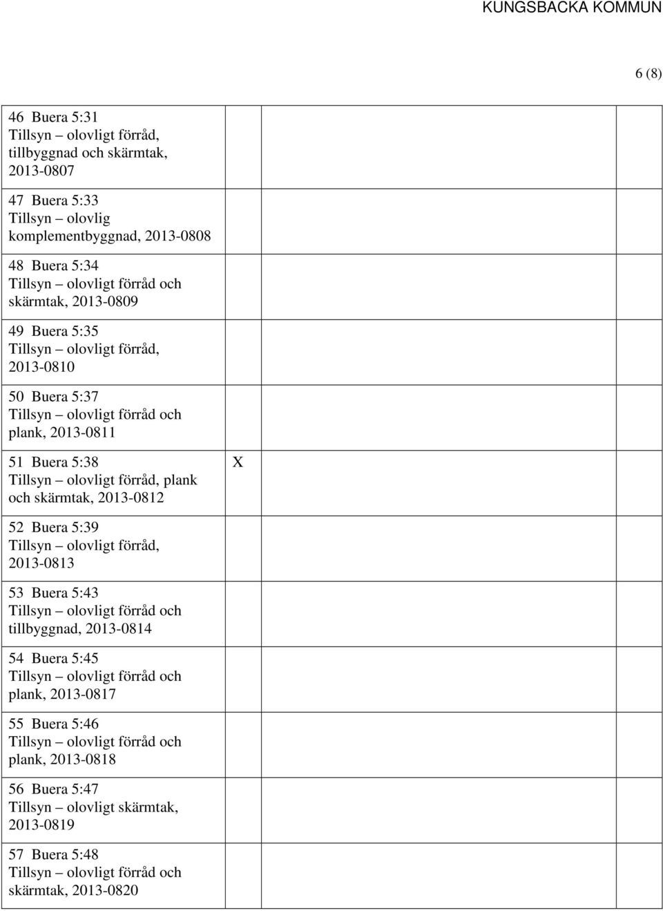 skärmtak, 2013-0812 X 52 Buera 5:39 2013-0813 53 Buera 5:43 tillbyggnad, 2013-0814 54 Buera 5:45 plank, 2013-0817