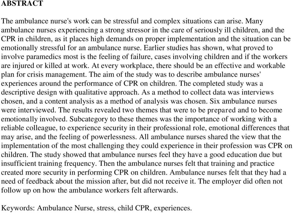 emotionally stressful for an ambulance nurse.