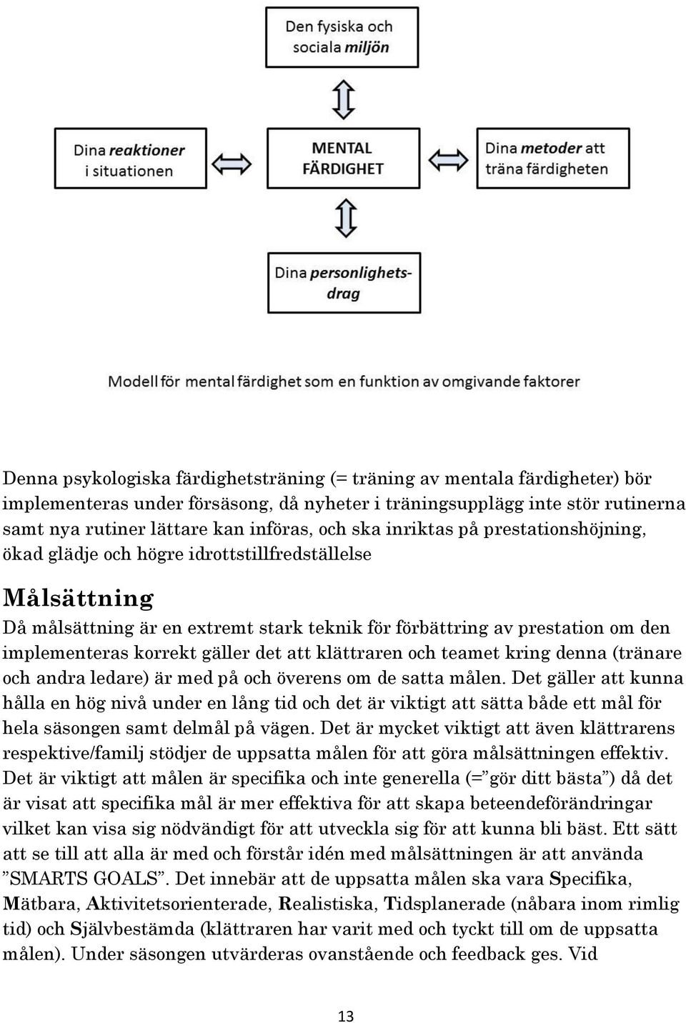 gäller det att klättraren och teamet kring denna (tränare och andra ledare) är med på och överens om de satta målen.