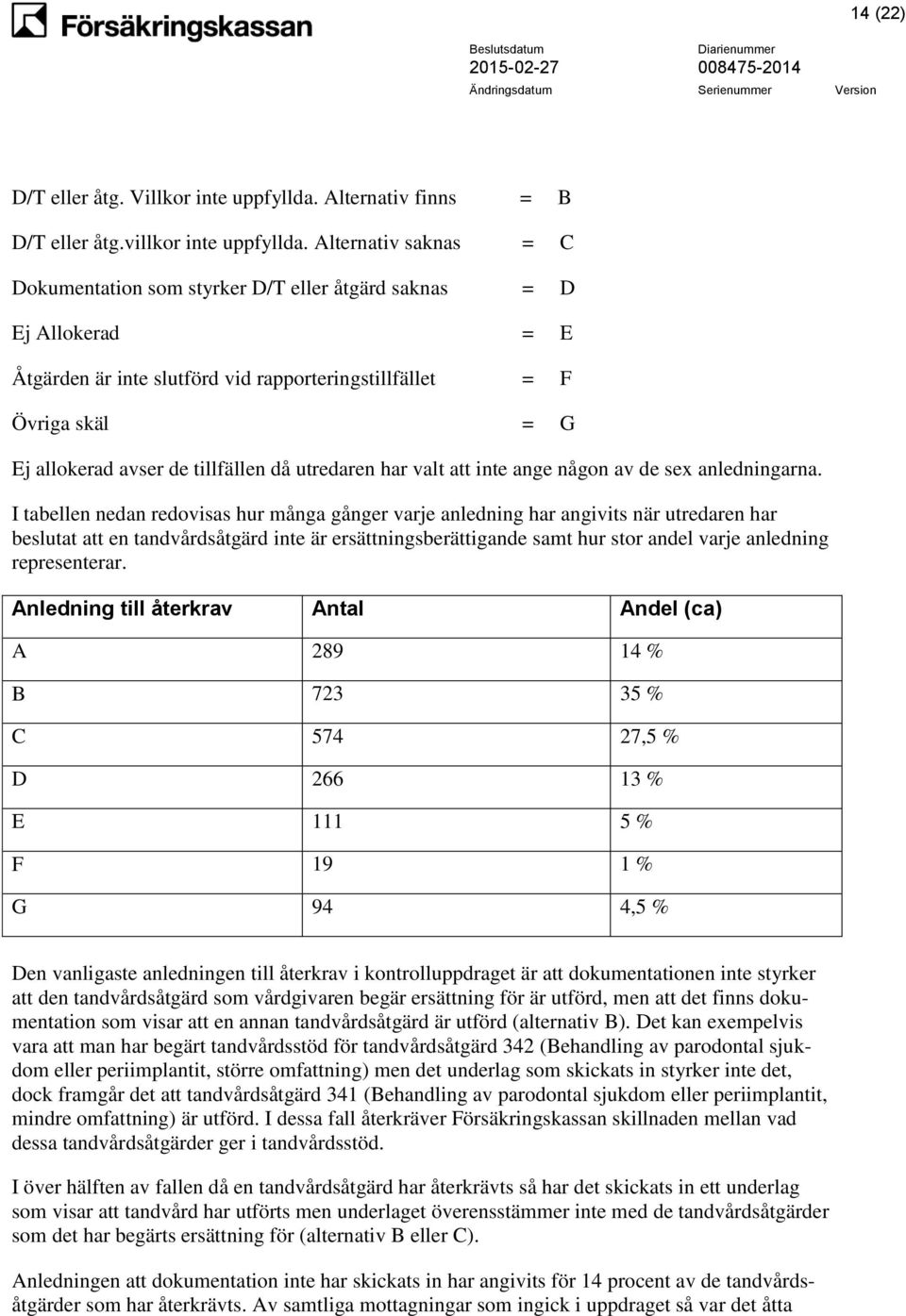 då utredaren har valt att inte ange någon av de sex anledningarna.