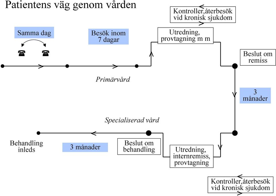 remiss 3 månader Specialiserad vård Behandling inleds < 3 månader Beslut om