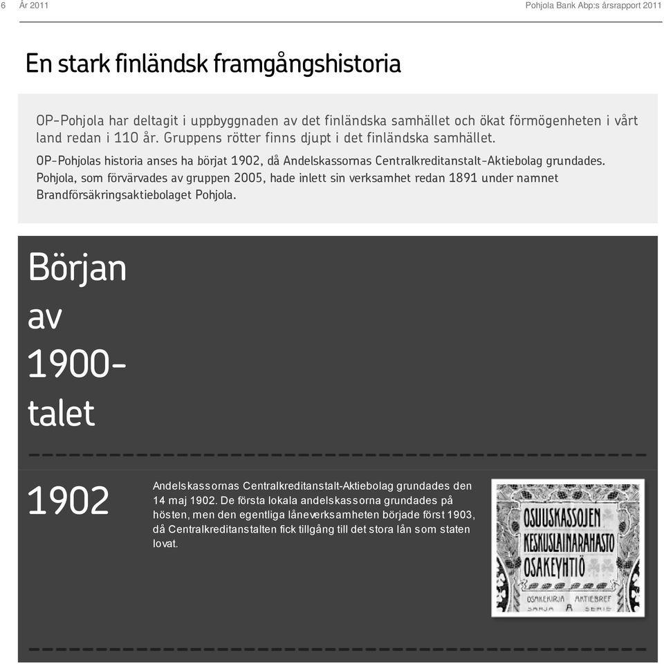 Pohjola, som förvärvades av gruppen 2005, hade inlett sin verksamhet redan 1891 under namnet Brandförsäkringsaktiebolaget Pohjola.