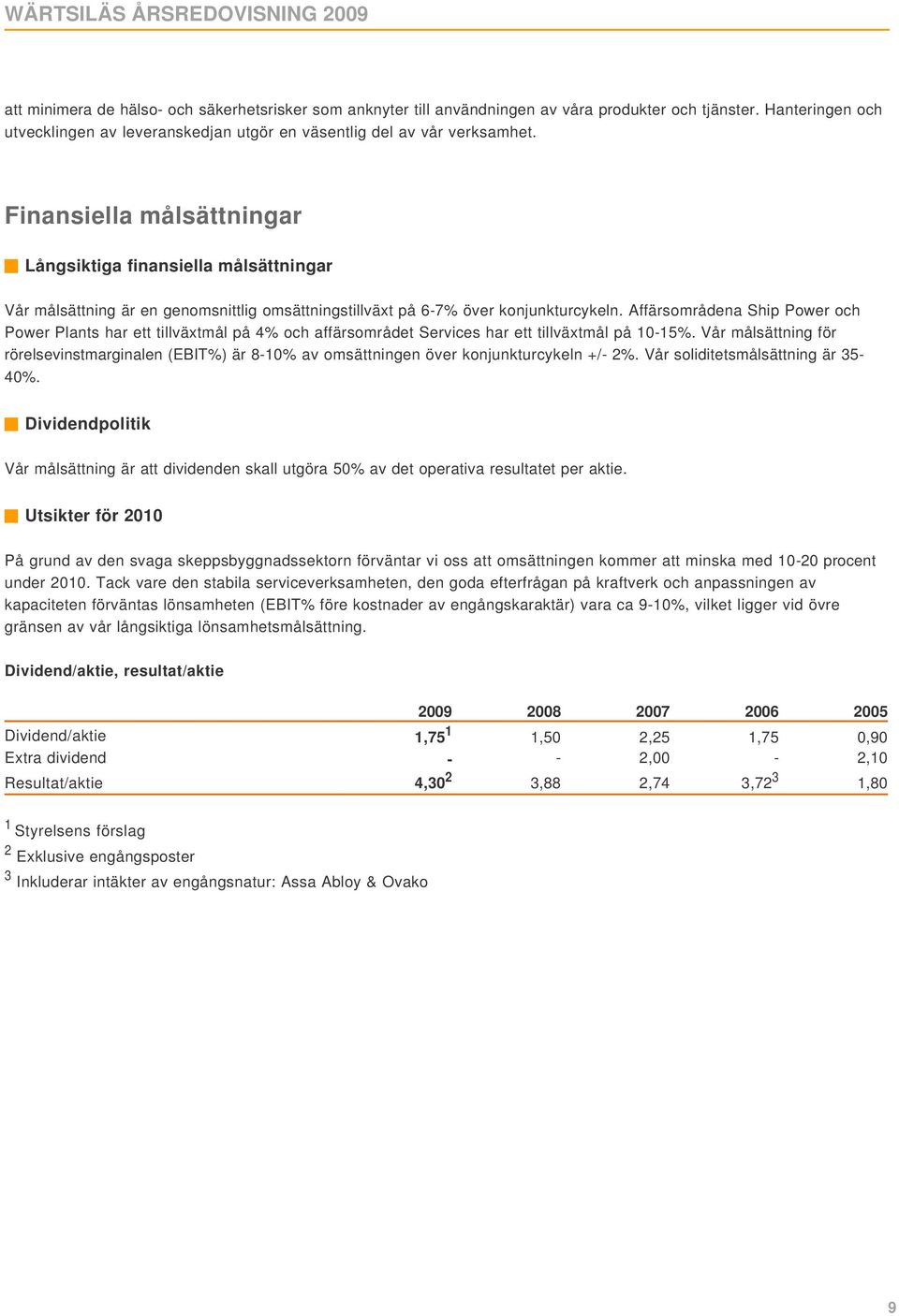 Affärsområdena Ship Power och Power Plants har ett tillväxtmål på 4% och affärsområdet Services har ett tillväxtmål på 10-15%.