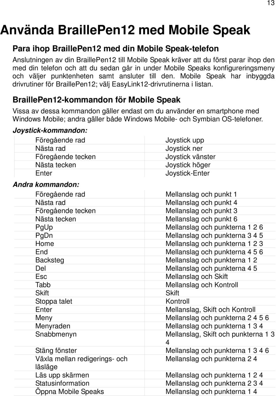 Mobile Speak har inbyggda drivrutiner för BraillePen12; välj EasyLink12-drivrutinerna i listan.