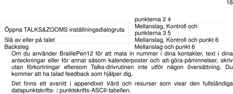 kalenderposter och att-göra-påminnelser, skriv utan förkortningar eftersom Talks-drivrutinen inte utför någon översättning.