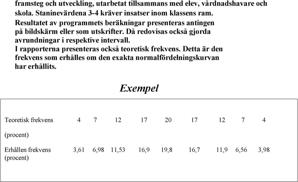 DÄ redovisas ocksä gjorda avrundningar i respektive intervall. I rapporterna presenteras ocksä teoretisk frekvens.