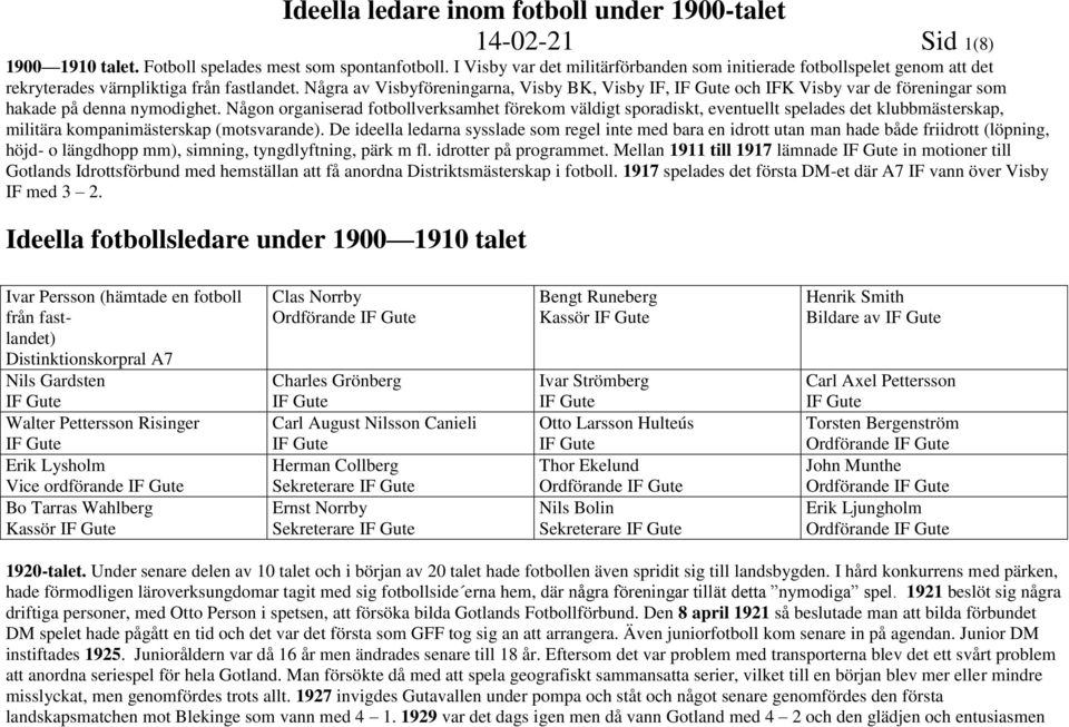 Någon organiserad fotbollverksamhet förekom väldigt sporadiskt, eventuellt spelades det klubbmästerskap, militära kompanimästerskap (motsvarande).