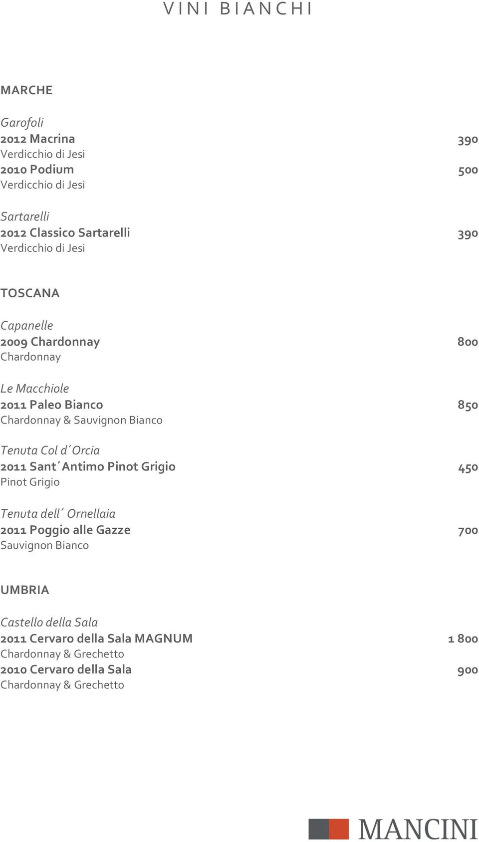 Chardonnay&SauvignonBianco TenutaCold Orcia 2011%Sant Antimo%Pinot%Grigio% 450% PinotGrigio Tenutadell Ornellaia 2011%Poggio%alle%Gazze%