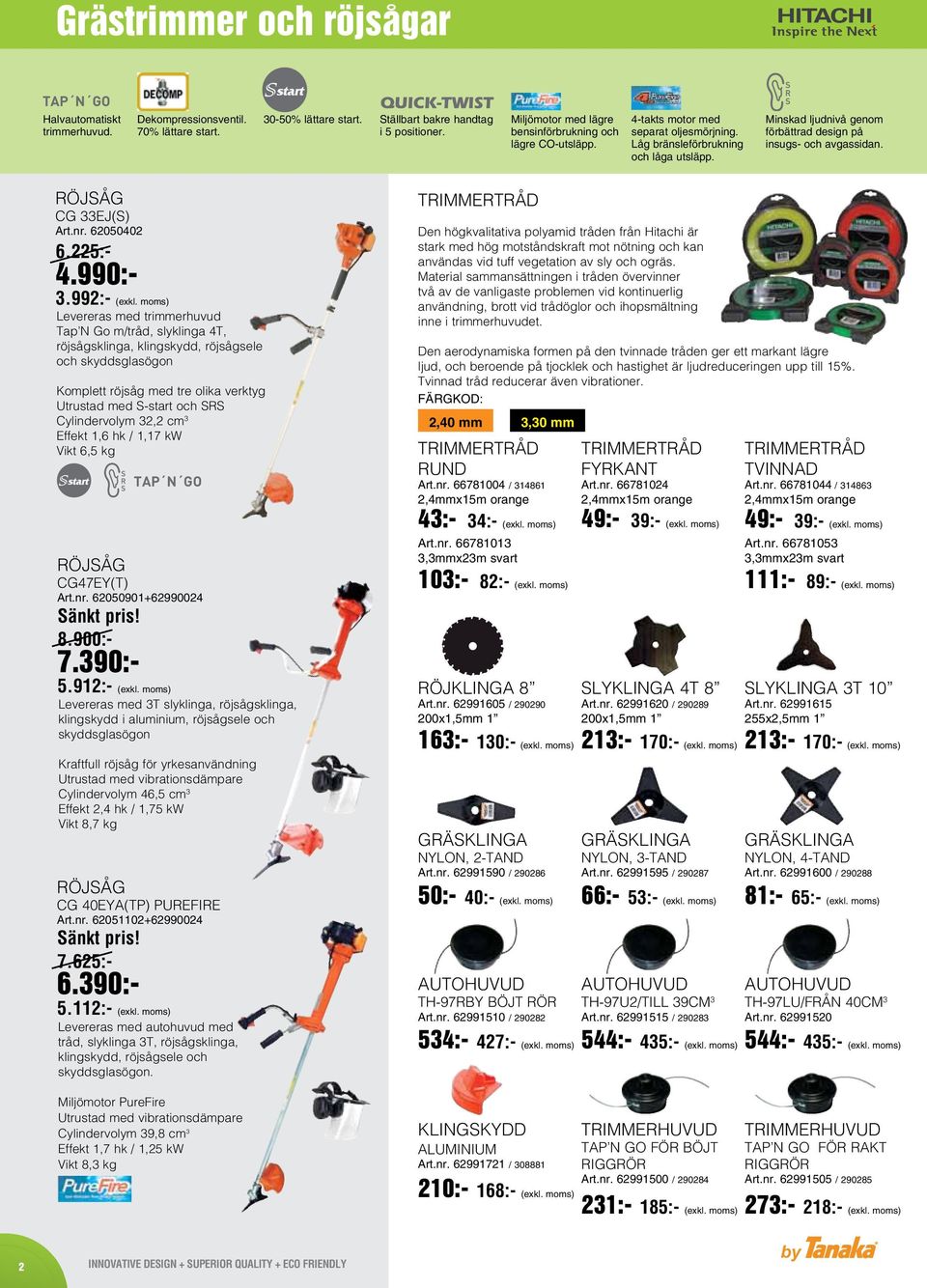 Minskad judnivå genom förbättrad design på insugs- och avgassidan. röjsåg CG 33EJ(S) Art.nr. 62050402 6.225:- 4.990:- 3.