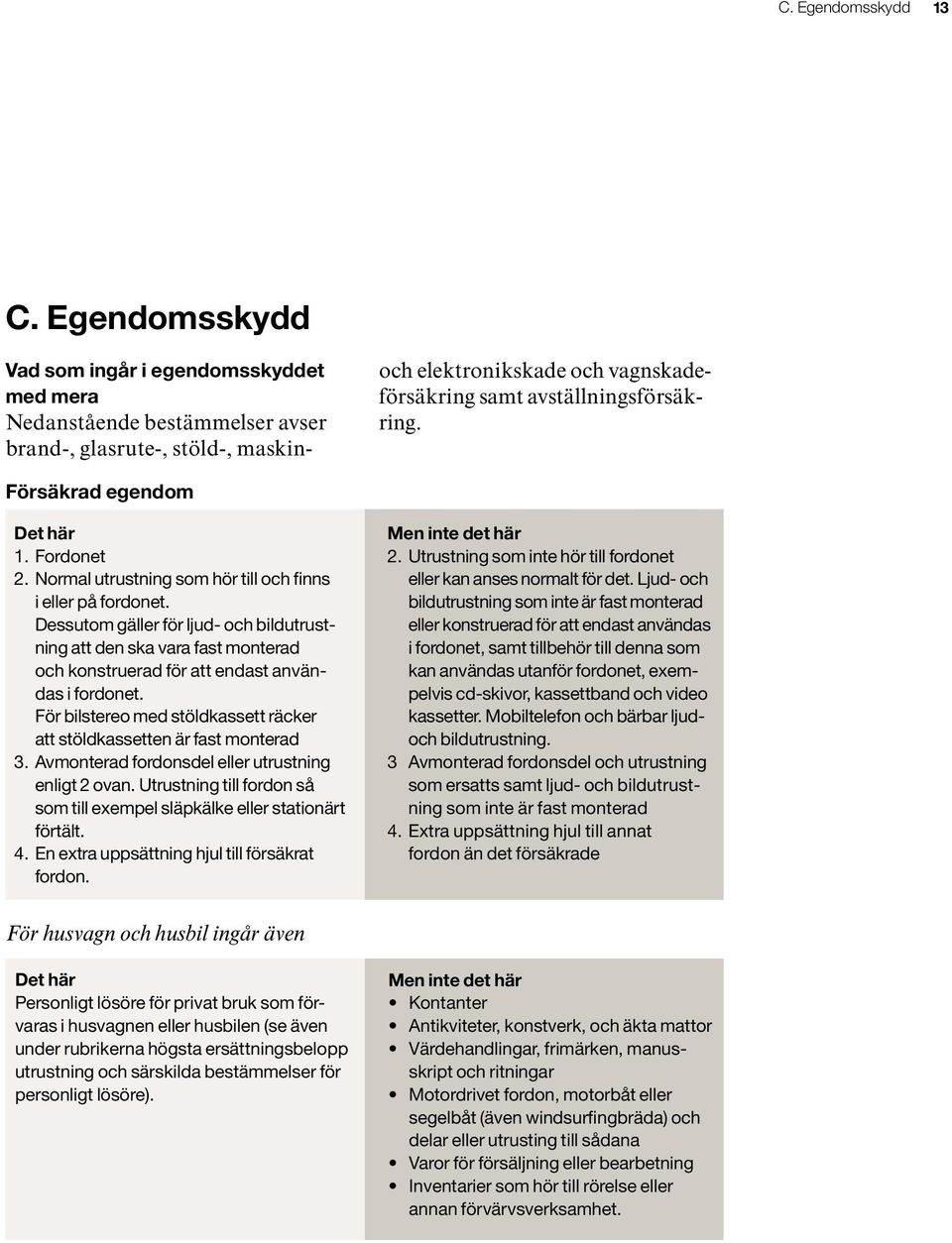 Försäkrad egendom Det här 1. Fordonet 2. Normal utrustning som hör till och finns i eller på fordonet.