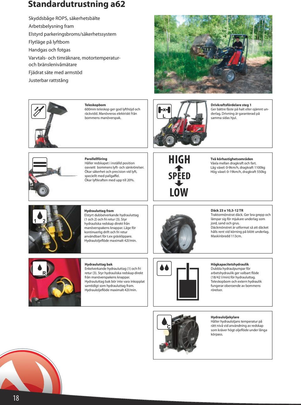 Drivkraftsfördelare steg 1 Ger bättre fäste på halt eller ojämnt underlag. Drivning är garanterad på samma sidas hjul.