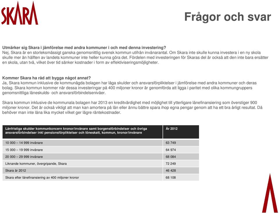 Fördelen med investeringen för Skaras del är också att den inte bara ersätter en skola, utan två, vilket över tid sänker kostnader i form av effektiviseringsmöjligheter.