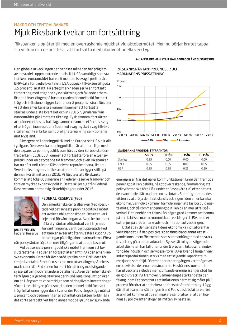 AV: Anna Breman, Knut Hallberg och Åke Gustafsson Den globala utvecklingen den senaste månaden har präglats av mestadels uppmuntrande statistik i USA samtidigt som statistiken i euroområdet har varit